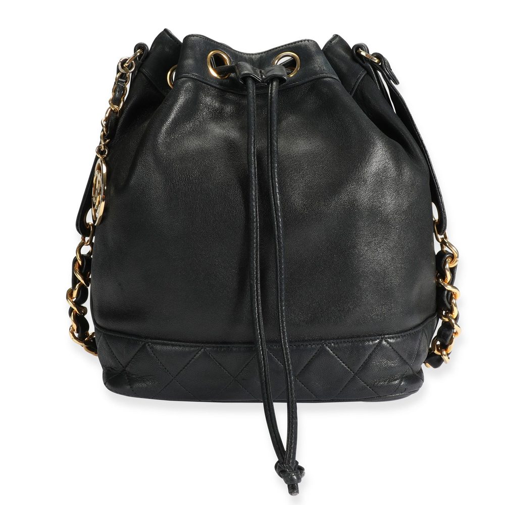 Chanel Vintage Black Lambskin Drawstring Bucket Bag